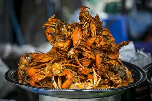 Images Dated 1st March 2016: Amarapura, Mandalay region, Myanmar. Plate of cooked crabs