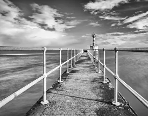 Warning Prints: Amble Pier at the mouth of the River Coquet, Amble, Northumberland, England
