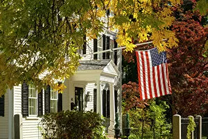 Images Dated 21st October 2022: American Flag outside home, Newburyport, Massachusetts, USA