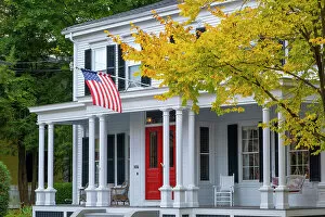 Images Dated 21st October 2022: American Flag outside house in Bath, Maine, USA