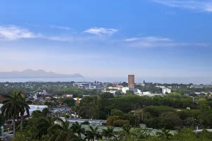 Americas, Central America, Nicaragua, Managua, the skyline of the city with lakae Managua