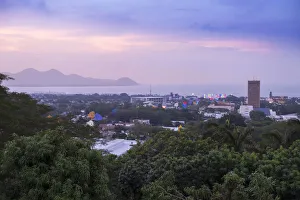 Americas, Central America, Nicaragua, Managua, the skyline of the city with lakae Managua