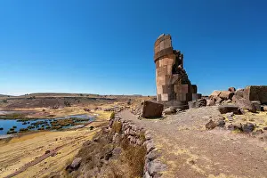 Burial Place Prints: Ancient burial ground Sillustani featuring cylindrical funerary towers
