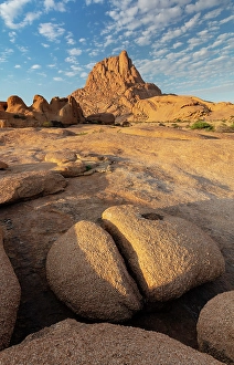 Ancient granite mountains and rock formations at sunrise, Spitzkoppe, Namib Desert, Namibia
