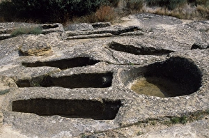 Viniculture Prints: Ancient graves carved out of the solid rock lie alongside