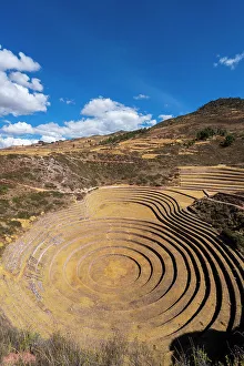 Cusco Province Prints: Ancient Inca terrace fields at Moray, Maras, Sacred Valley, Cuzco Region, Peru