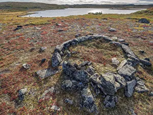 Ungava Peninsula Prints: Ancient Inuit Tent Ring on Wolf Lake, Nunavik, Quebec, Canada