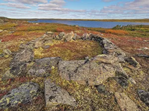 Ungava Peninsula Prints: Ancient Inuit Tent Ring on Wolf Lake, Nunavik, Quebec, Canada