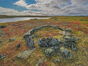 Ungava Peninsula Prints: Ancient Inuit Tent Ring on Wolf Lake, Nunavik, Quebec, Canada