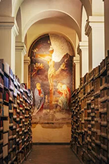 Images Dated 18th October 2018: Ancient Library in Santa Chiara Monastery, Naples, Campania, Italy