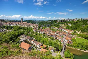 Saint Nicholas Prints: ancient medieval town of Fribourg. Fribourg, Canton of Fribourg, Switzerland