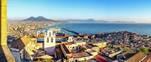 Campania Prints: Ancient monastery and Gulf of Naples with Vesuvius seen from Sant'Elmo castle