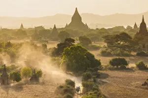 Ancient temple city of Bagan (also Pagan) with horse drawn carriage, Myanmar (Burma)