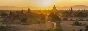 Ancient temple city of Bagan (also Pagan) & ox cart, Myanmar (Burma)