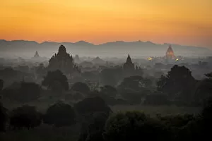 Images Dated 7th September 2020: Ancient temples of Bagan at dawn, Bagan, Mandalay District, Mandalay Region, Myanmar