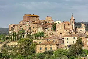 Montalcino Prints: The ancient village of Montisi against a stormy sky