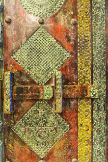Gulf State Prints: Ancient wooden door detail, Souk Waqif, Doha, Qatar