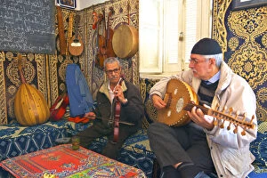 Images Dated 28th May 2015: Andalusian Musicians at Les Fils Du Detroit Cafe, Tangier, Morocco, North Africa