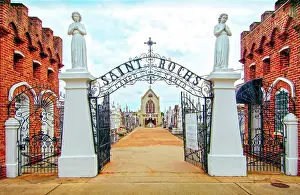 French Quarter Prints: Angels guard the entrance to St Rochs Cemetery in the Bywater district of New Orleans