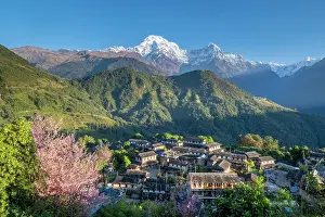 Gandaki Province Prints: Annapurna South and Ghandruk village, Annapurna Region, Gandaki Province, Nepal