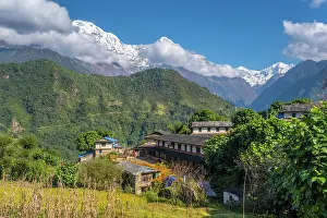 Gandaki Province Prints: Annapurna South and Ghandruk village, Annapurna Region, Gandaki Province, Nepal