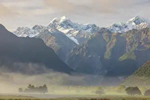 Mount Tasman Prints: Aoraki (Mount Cook) and Mount Tasman at dawn on a misty morning