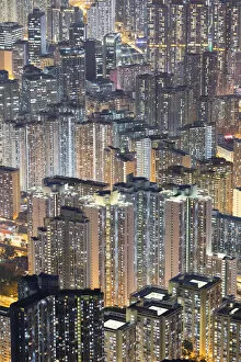 Apartment blocks at dusk, Kowloon, Hong Kong