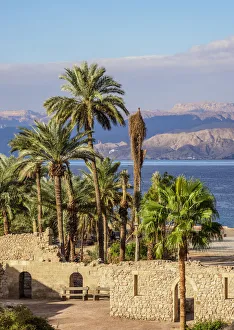 Aqaba Prints: Aqaba Castle with Red Sea in the background, elevated view, Aqaba Governorate, Jordan