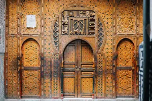 Geometric Prints: Arabic style colorful wooden door, Fez, Morocco, North Africa