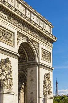 Arc De Triomphe Prints: Arc de Triomphe & Eiffel Tower, Paris, France