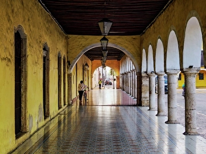 Pueblo Magico Prints: Arcade at the Main Square, Valladolid, Yucatan State, Mexico