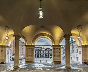 North Italy Collection: arcades with columns of the Palazzo della Loggia illuminated in the first morning