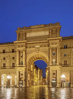 Karol Kozlowski Prints: Arch over Via degli Strozzi at dawn, Piazza della Repubblica, Florence, Tuscany, Italy