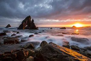 Arch Stack at sunset, Crohy Head, Dungloe, Maghery, Donegal, Ireland, Northern Europe