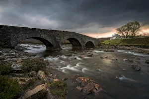Glen Prints: Three arched bridge over river and Glen Sligachan, Isle of Skye, Scotland, Europe