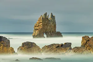Asturias Prints: Arched Sea Stack at Playa de Portizuelo, Luarca, Asturias, Spain