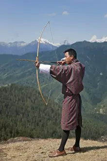 Sport Prints: Archery, datse, is a favourite national sport of the Bhutanese