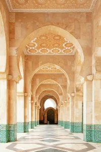 North African Prints: Arches and columns on the exterior of the Mosque of Hassan II