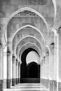 B And W Prints: Arches on the exterior of the Mosque of Hassan II, Casablanca, Northern Morocco