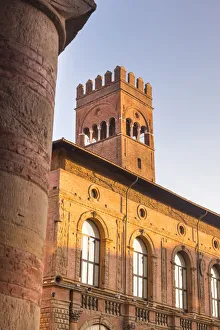 Bologna Prints: Arengo tower in Maggiore square in the city centr of Bologna