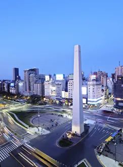 Argentina, Buenos Aires Province, City of Buenos Aires, Twilight view of 9 de Julio