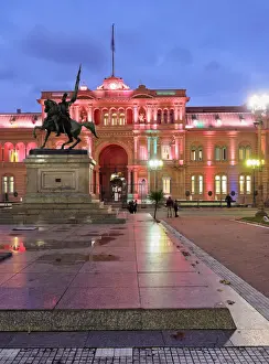 Republica Argentina Prints: Argentina, Buenos Aires, Twilight view of the Casa Rosada on Plaza de Mayo