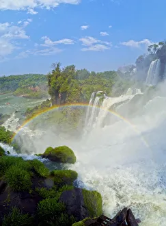Republica Argentina Prints: Argentina, Misiones, Puerto Iguazu, View of the Iguazu Falls with the rainbow