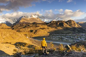 Aguja Poincenot Gallery: Argentina, Patagonia, Santa Cruz Province, Los Glaciares National Park, a man admire the