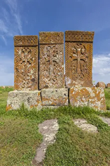 Khachkar Prints: Armenia, Lake Sevan, Noratus, town cemetery, ancient khachkar monuments