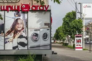 Images Dated 20th September 2018: Armenia, Vanadzor, street with billboard for dishwasher