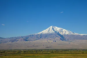 Armenia, Yerevan, Ararat plain, Mount Ararat viewed from Khor Virap