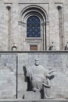 Armenia, Yerevan, Matenadaran, Statue of Mashtots teaching his alphabet to a sisciple