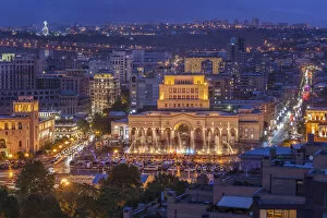 Images Dated 20th September 2018: Armenia, Yerevan, Republic Square and skyline, high angle view