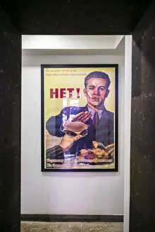 Soviet Era Prints: Armenia, Yerevan, send up of Soviet-era poster urging comrades NOT to eat American food
